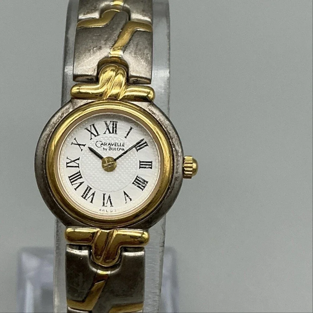 Caravelle By Bulova Womens Watch 19mm White Dial Two Tone New Battery 7.25